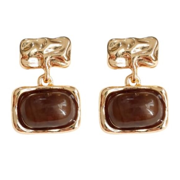 Vintage Elegance Brown & Gold Dangle Earrings - Picture 2 of 5